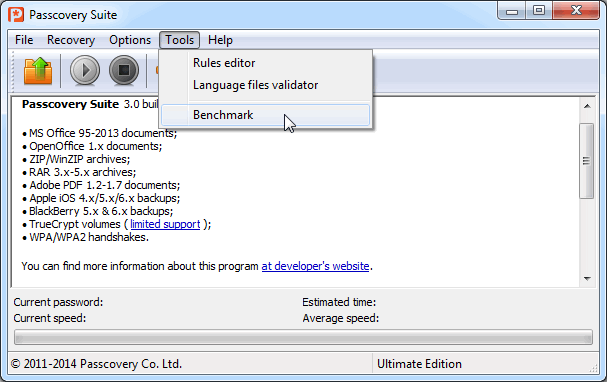 How to start benchmark on Passcovery Suite