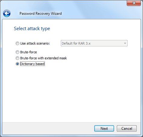 Choose dictionary based attack