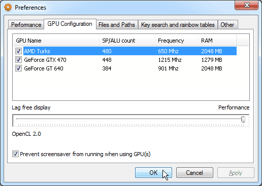 GPU Configuration Dialog