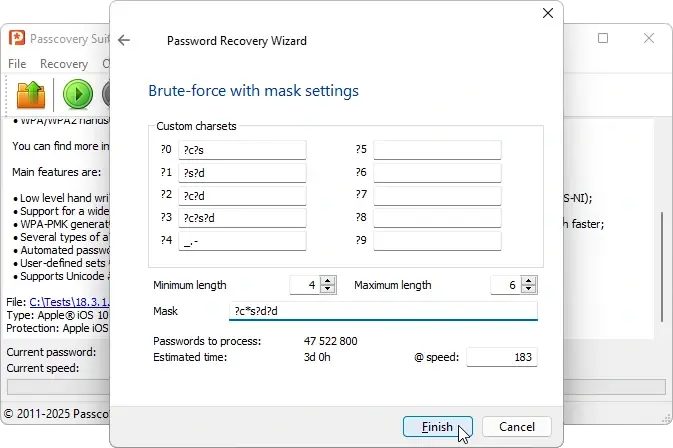 Окно настройки позиционной маски в программах Пасковери
