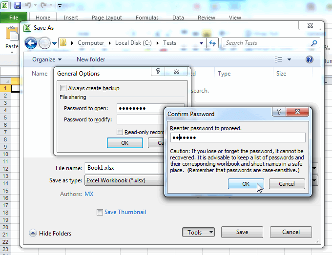 Установка пароля открытия в Excel. Второй способ