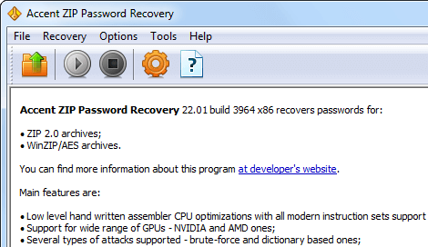 AccentZPR для zip/WinZip паролей