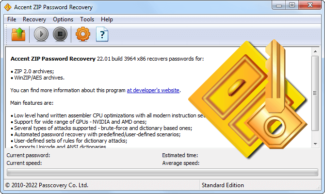 Accent ZIP Password Recovery восстанавливает Zip/WinZip пароли