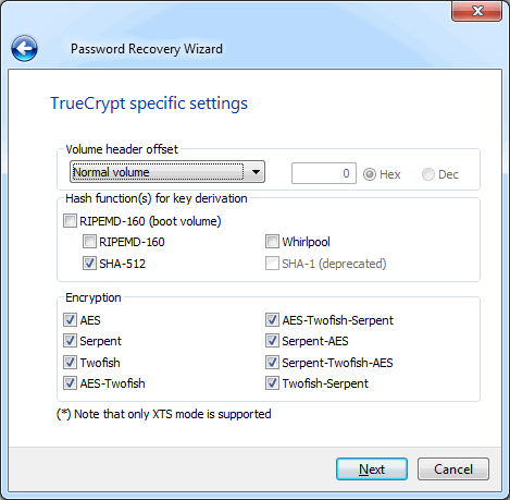TrueCrypt settings